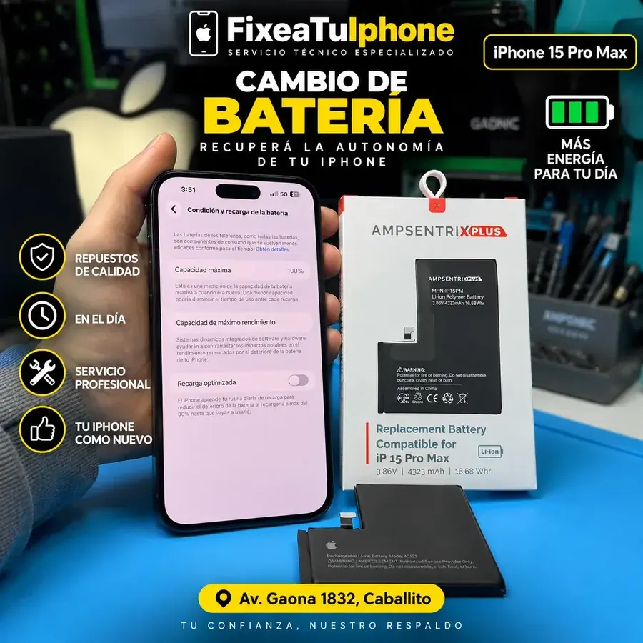 Cambio de batería iPhone 15 Pro Max en FixeaTuIphone